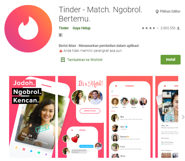 Aplikasi Cari Jodoh Indonesia - Tinder