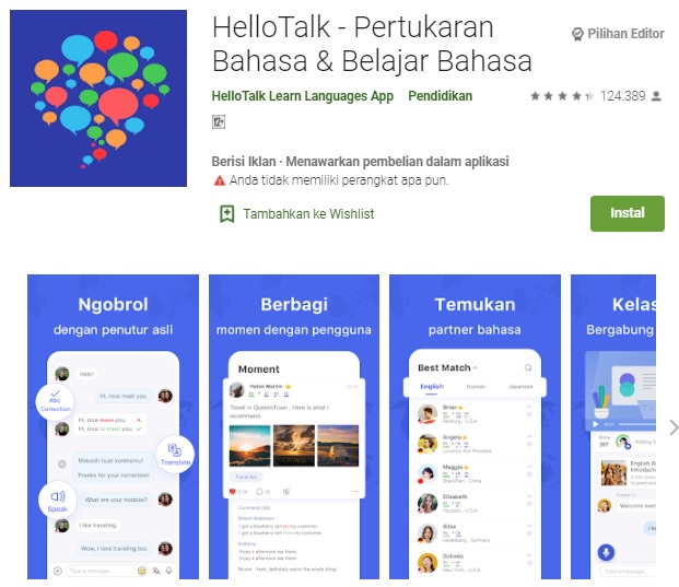 aplikasi belajar bahasa korea - Hello Talk