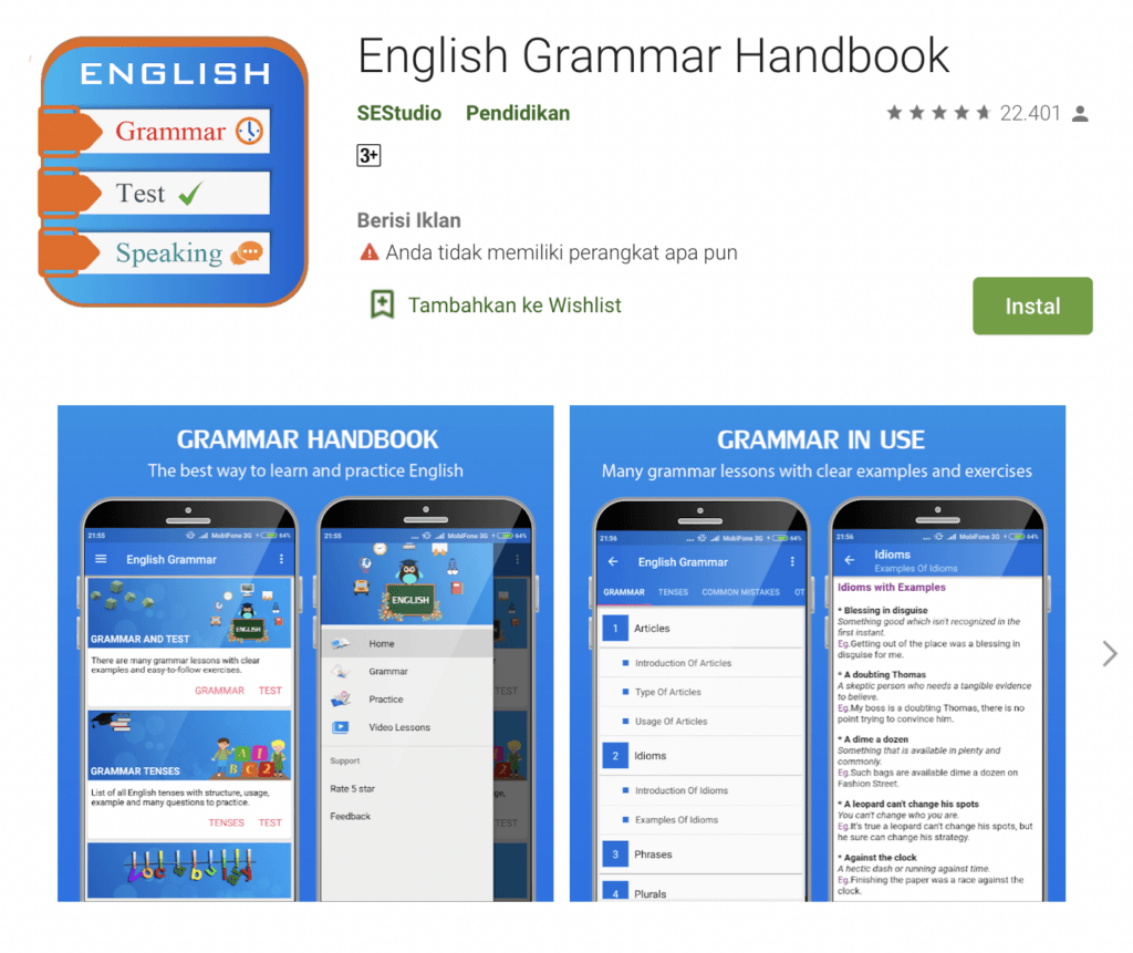 English Grammar Handbook - Aplikasi Belajar Grammar Bahasa Inggris