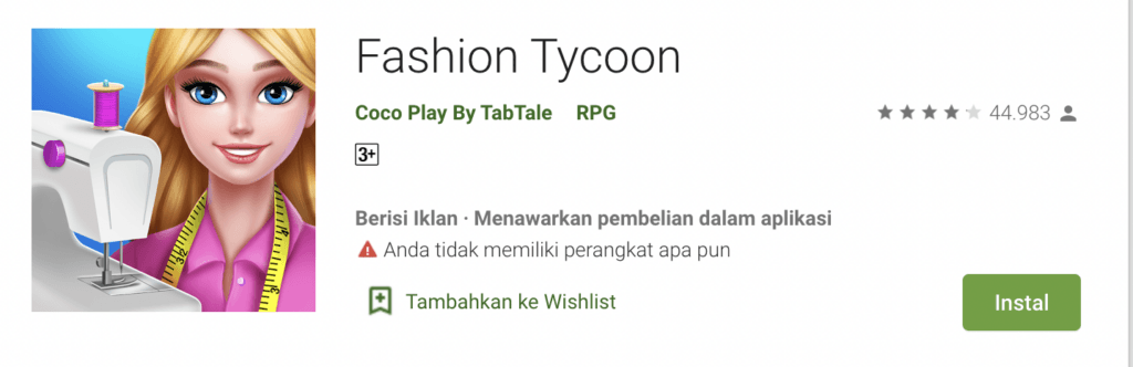 Rekomendasi Game Offline Seru untuk Perempuan di Android - Fashion Tycoon